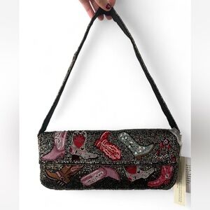 Cowgirl Cowboy Boots Beaded Shoulder Bag Made in India NWT